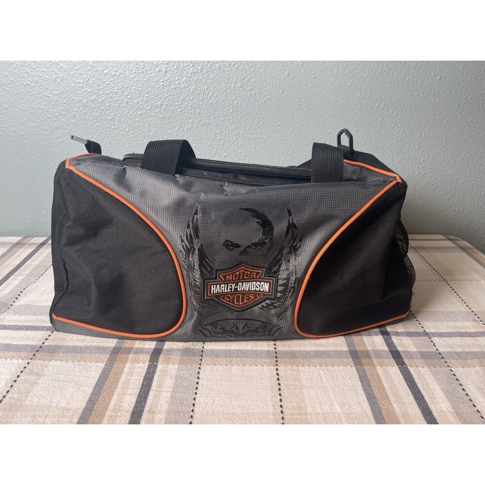Harley Davidson Motorcycles Duffle Gym Sports Bag Black Orange & Gray Skull